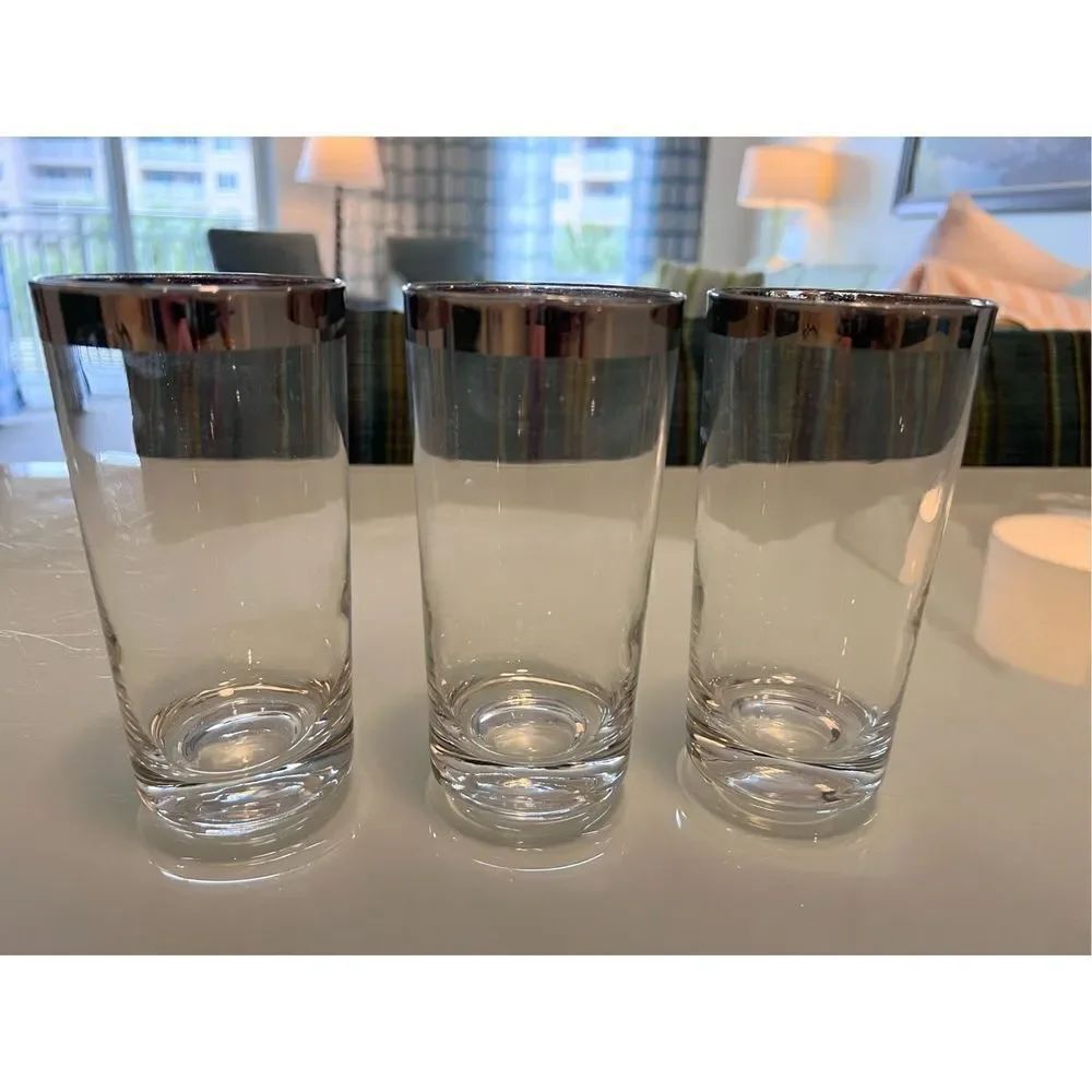 Lot of 3 Dorothy Thorpe Silver Rim Highball Glasses Ice Tea Drinking Glasses